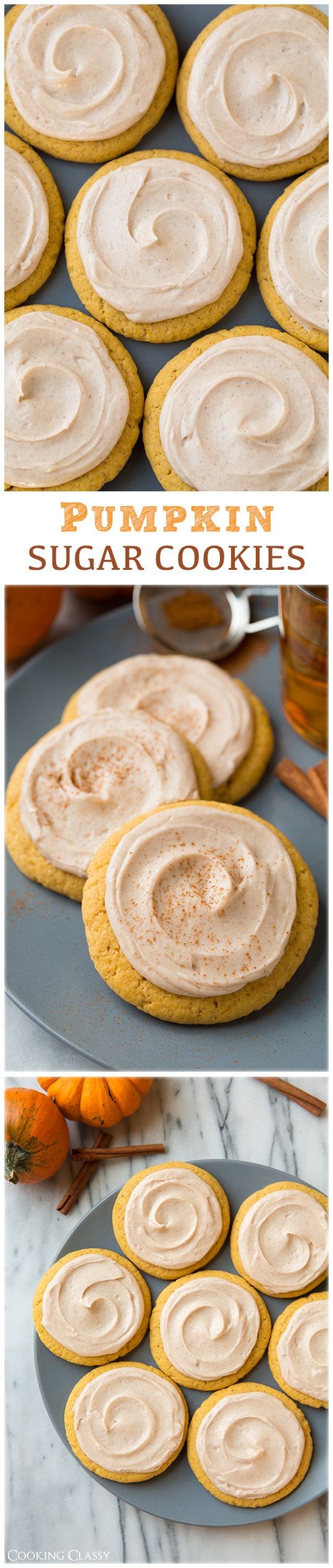 Pumpkin Sugar Cookies with Cinnamon Cream Cheese F...