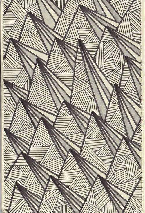 triangles lines black and white pattern design - B...