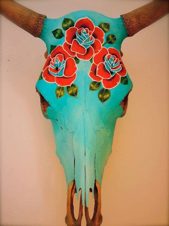 Hand painted steer skull. Beautiful bespoke by SOP...