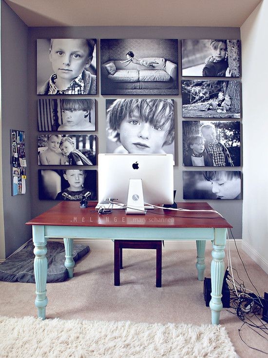 Home office idea. Don't love the colors, but like...