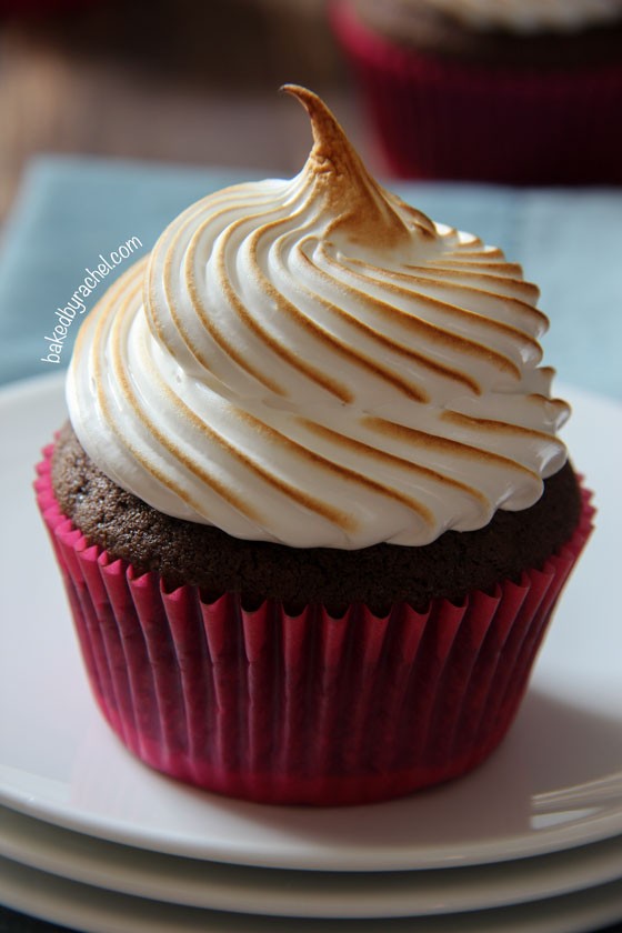 Chocolate S'more Cupcakes with Marshmallow Frostin...