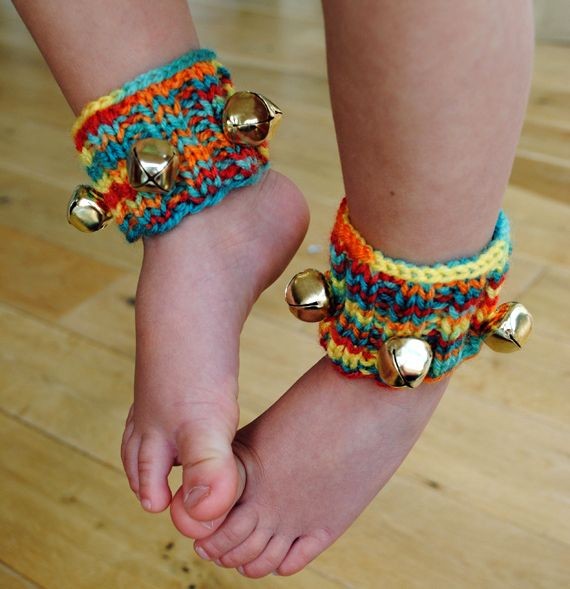 link to pattern for fun knitted ankle bells for ch...