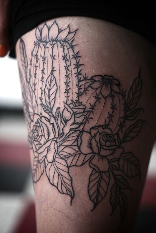 rose and cactus outline