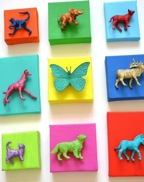 DIY glittered animal canvases.