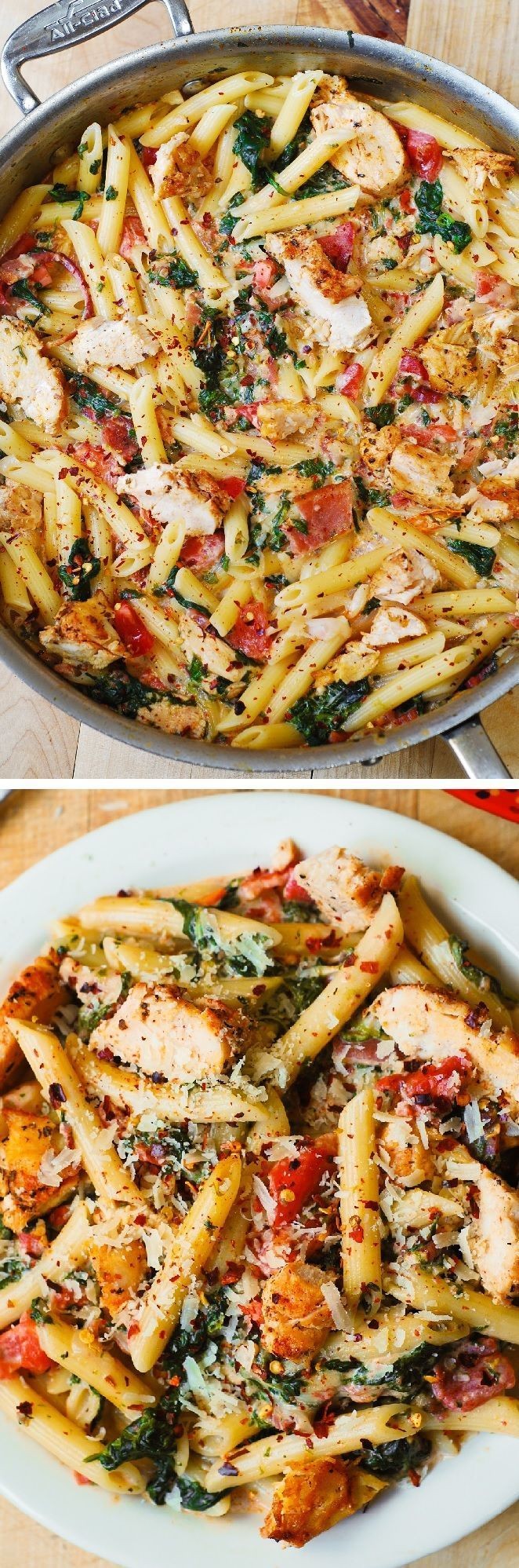Chicken and Bacon Pasta with Spinach and Tomatoes...