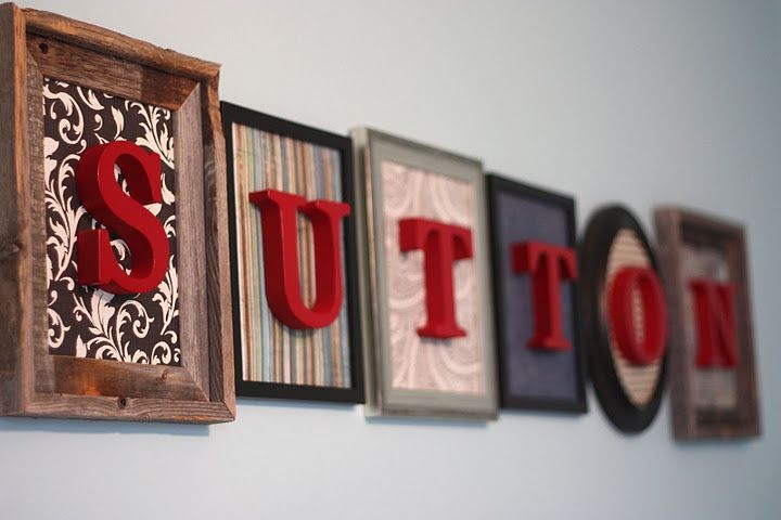 Foam letters, spray paint, scrap book paper, and m...