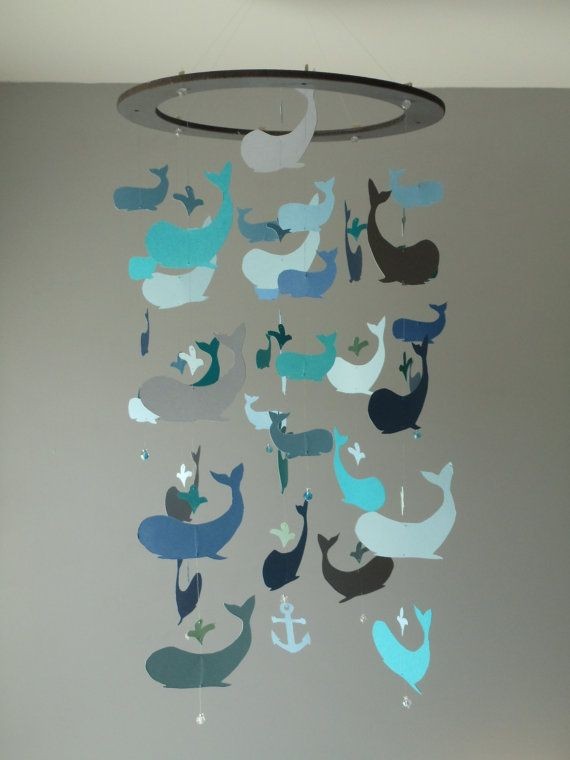 Hand-made Whale Mobile... nautical/under the sea w...