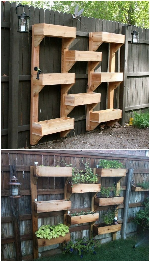 vertical gardening ideas with wooden fence. Anothe...