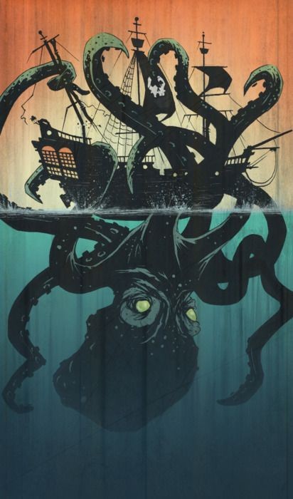 Lovely graphic art on the theme of a kraken. The c...