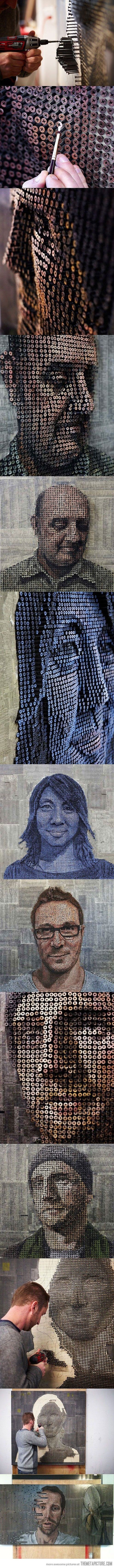 <3 3D portraits made from screws, by Andrew Mye...