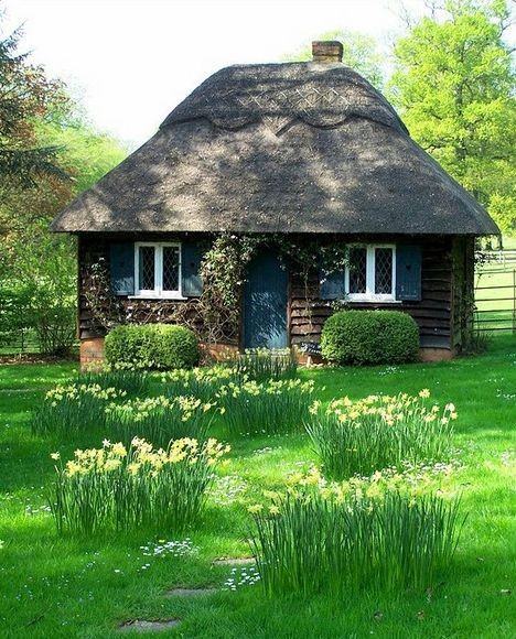 Thatched roofs, as seen in this adorable example,...