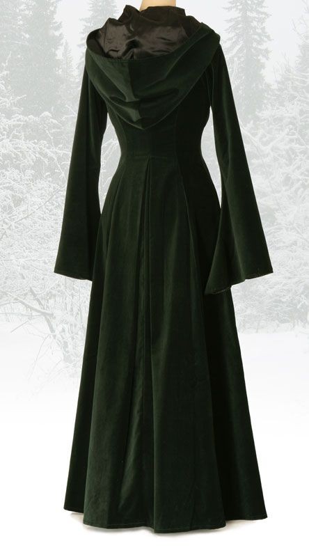Beltane Coat - forest green velvet with deep hood...