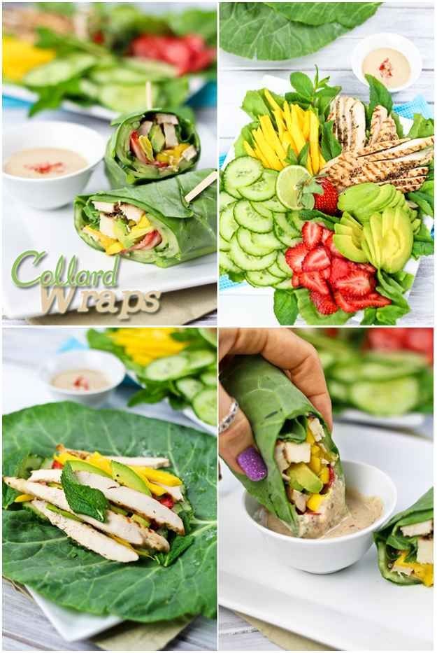 Chicken Collard Wraps with Satay-Style Dipping Sau...