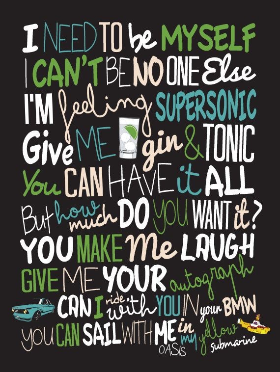 Oasis  Supersonic / Song Lyric Typography Poster d...