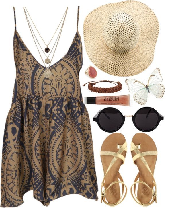 Fun summer outfit...love the gold and navy dress!