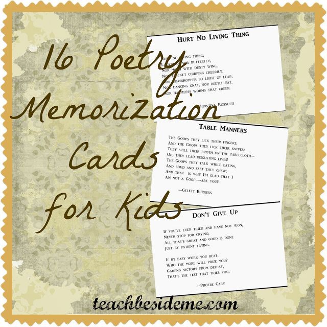 16 printable 3 x 5 cards with classic poems that k...