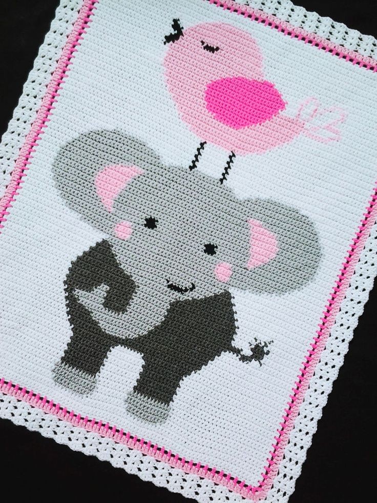 Crochet Patterns - ELEPHANT and BIRD Afghan Patter...