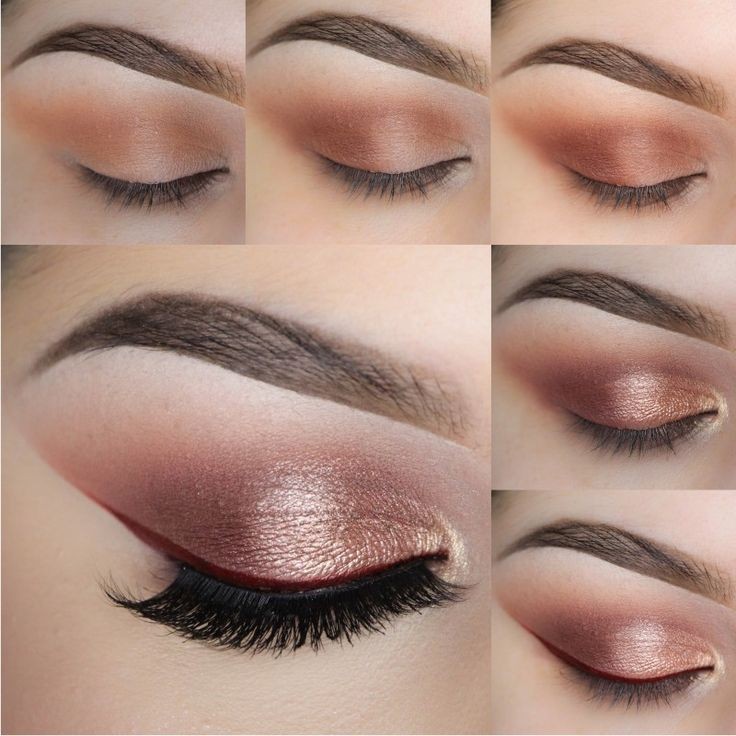 Pair a bold red liner with rose gold eyeshadow to...