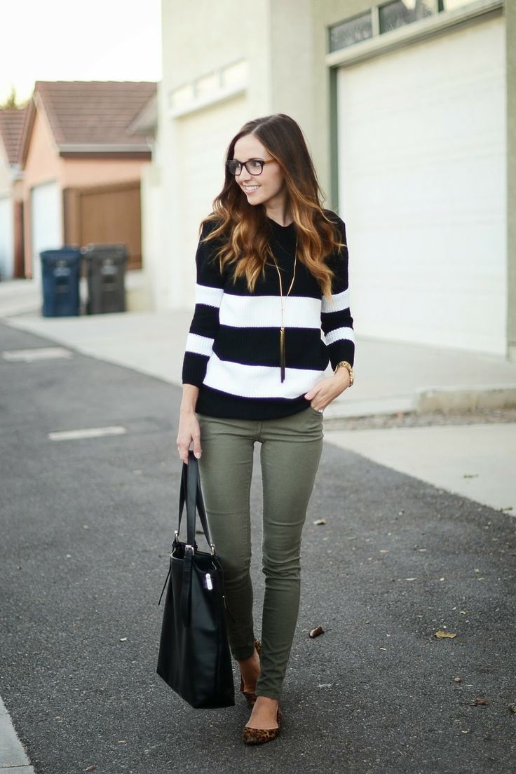 BLACK WHITE STRIPEd patterned SWEATER, ARMY olive...
