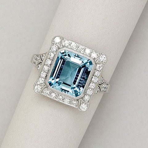Aquamarine, Diamond and Platinum Ring -- 20 Gorgeo...