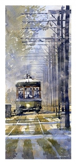 St. Charles Line at 4th by Iain Stewart Watercolor...