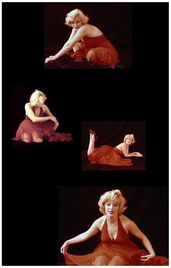 Marilyn. Red dress sitting. Photos by Milton Green...
