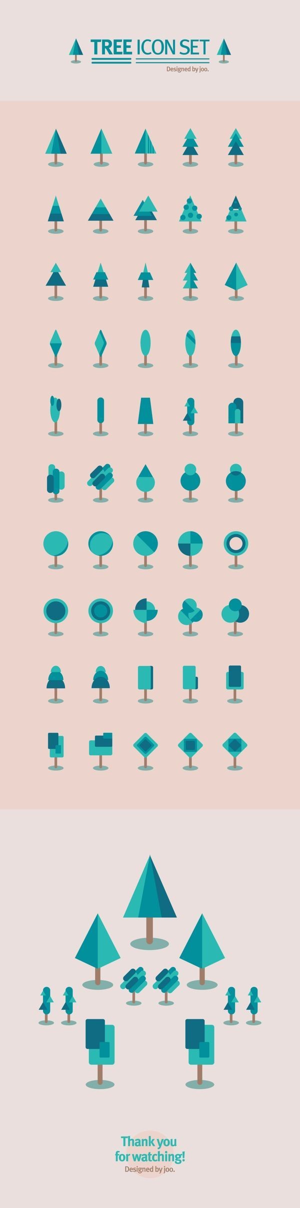 50 tree icon set by joo eunjeong, via Behance