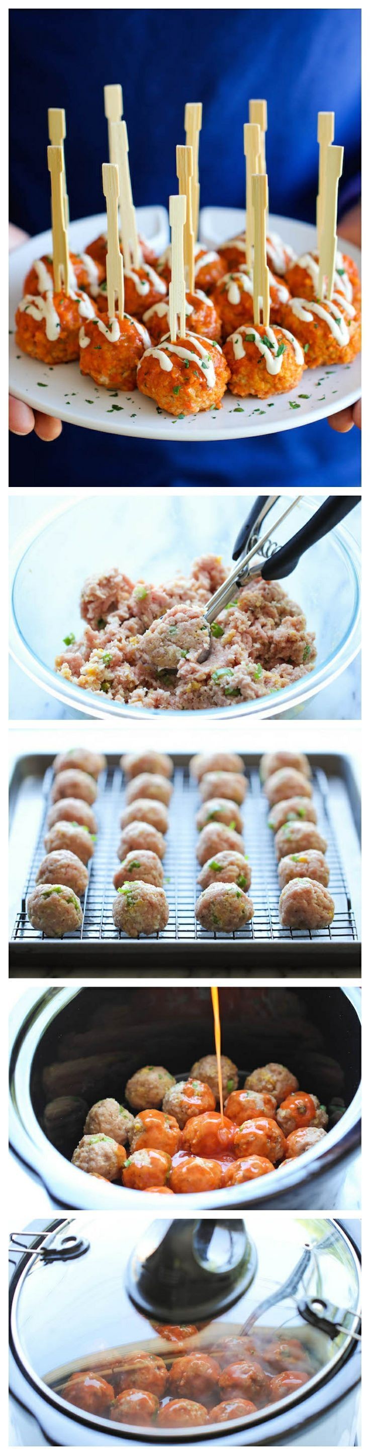 Slow Cooker Buffalo Chicken Meatballs - A lighter,...