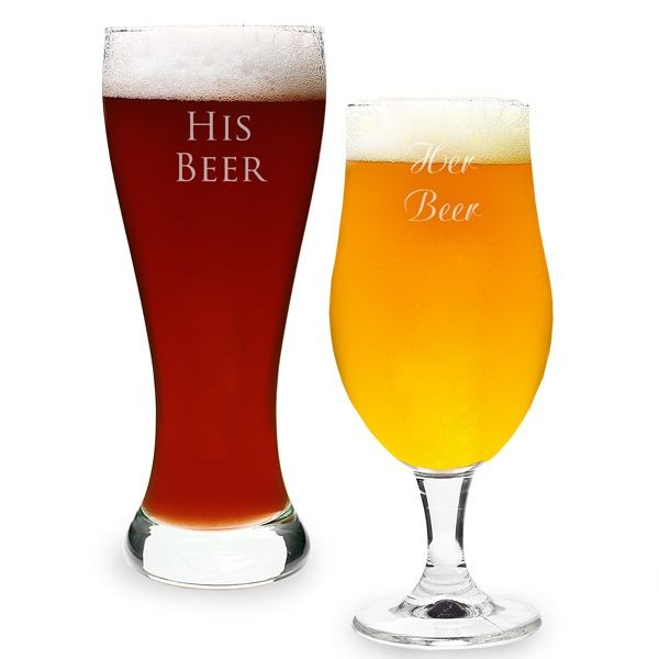 What a cute personalized his and her pilsner set.