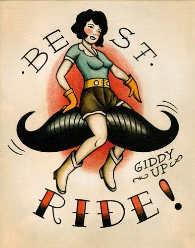 Flapper on a Moustache Ride Tattoo Traditional Tat...