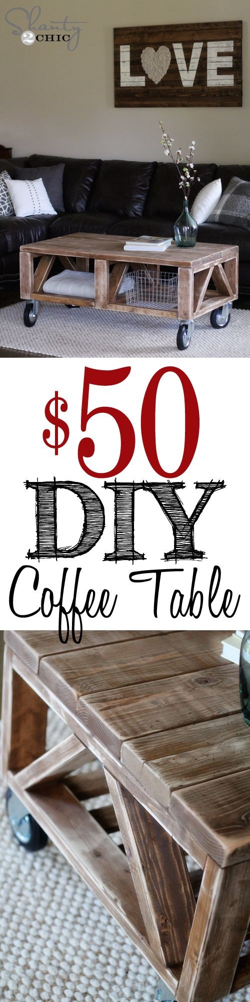 DIY Coffee Table for under $50 at Shanty-2-Chic.co...