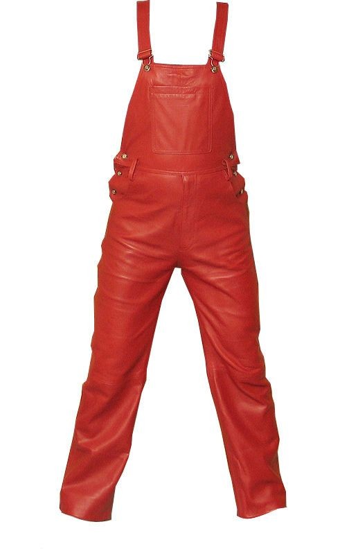 Men's Red Leather Bib Overalls New All Sizes #SUNS...