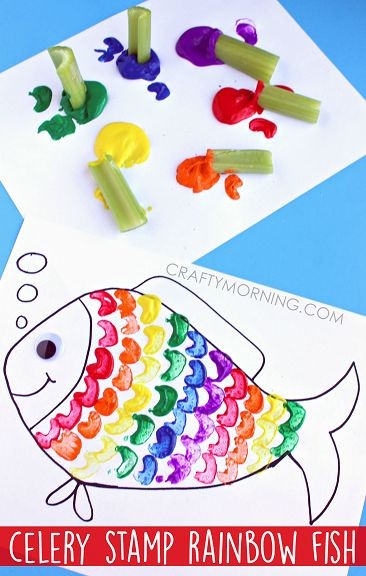 Celery Stamping Rainbow Fish Craft for Kids.