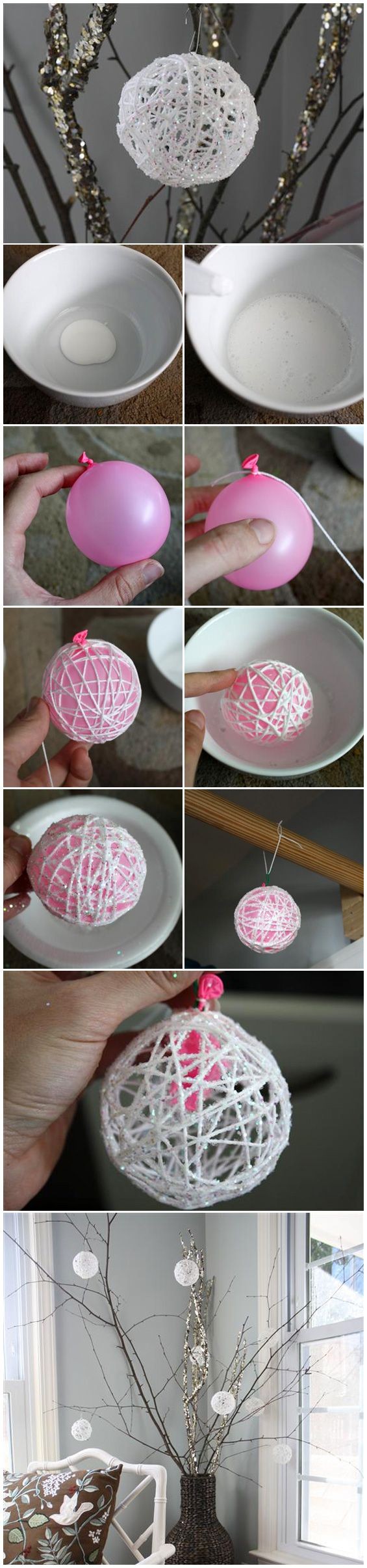DIY ~~ making string ornaments. très chouette...
