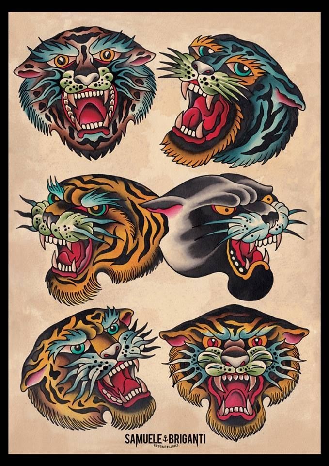 tiger panter traditional tattoo