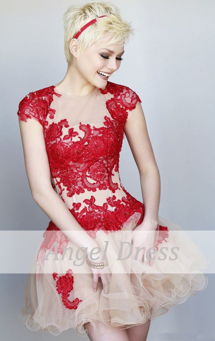 Short prom dress/ lace prom dress/short red by ang...