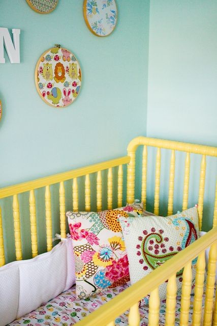 nursery ideas--love the idea of "framing" fabric i...