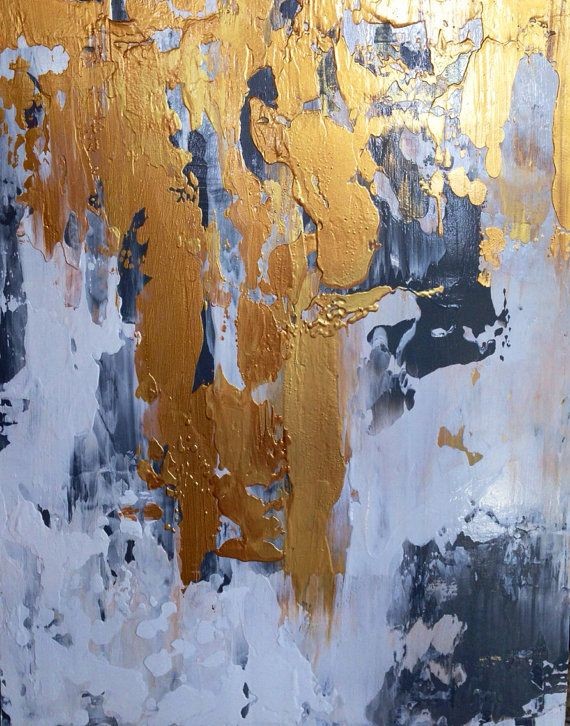 Abstract Painting Gold White and Grey by JenniferF...