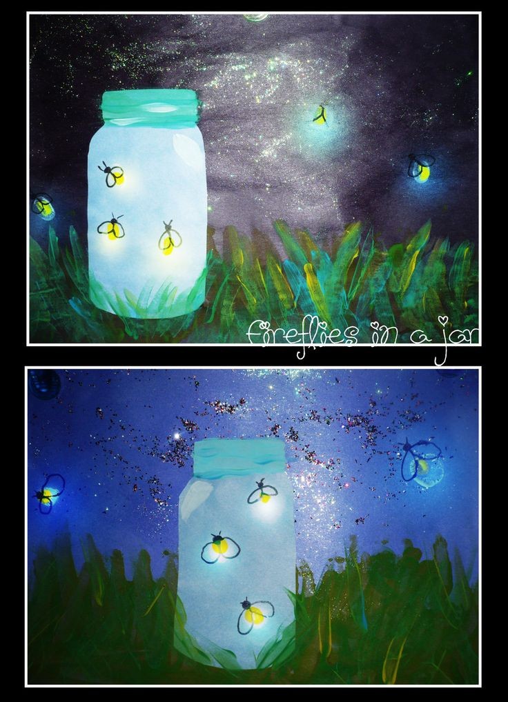 Paint fireflies in a jar in the same style as the...