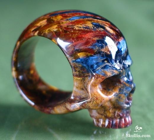 Pietersite skull carved ring.
