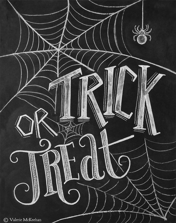 Trick Or Treat Sign - Halloween Chalkboard Art - H...