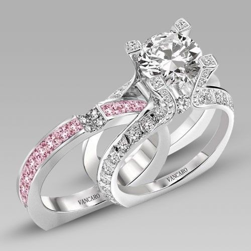 White and Pink Cubic Zirconia 925 Sterling Silver...
