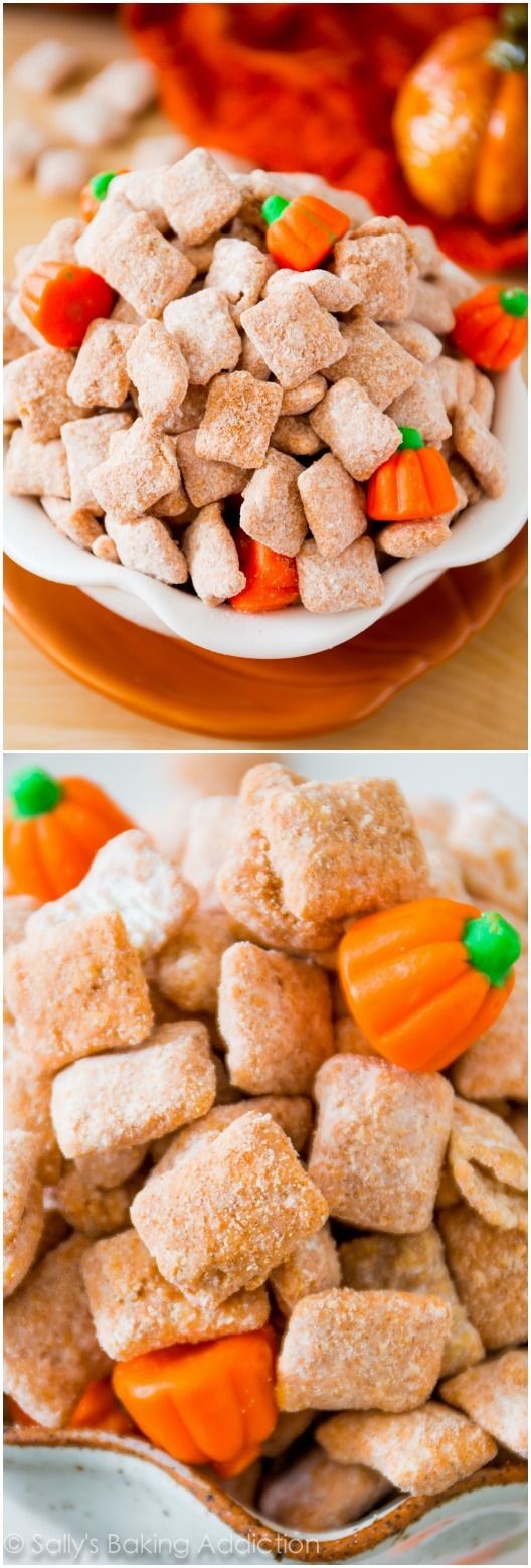 Yummy Pumpkin Spice Puppy Chow. Be warned, this su...