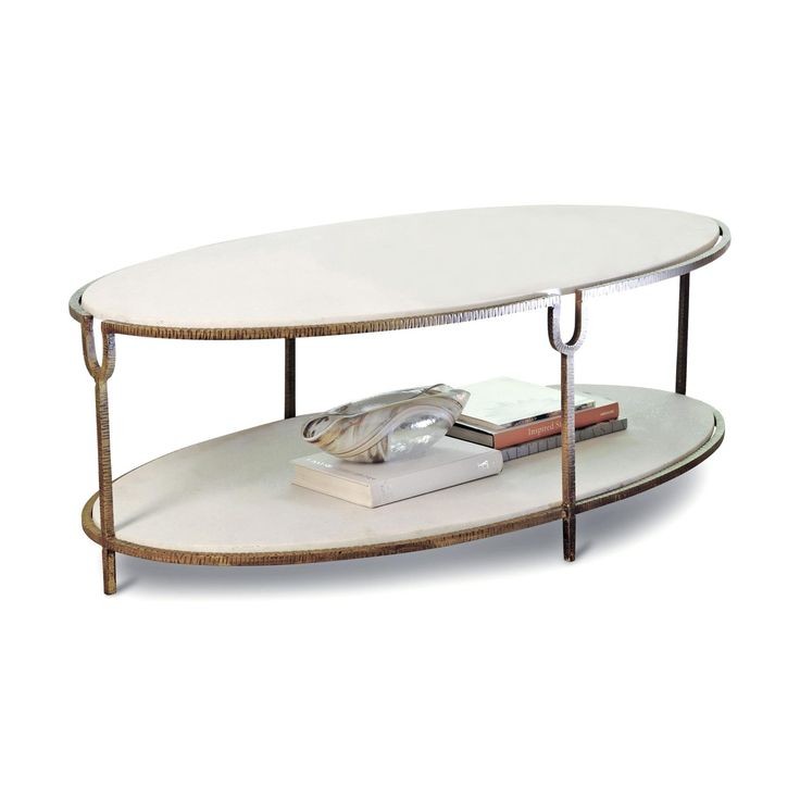 Ivory Hollywood style oval coffee table made out o...