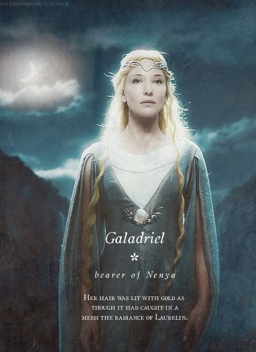 Galadriel, Bearer of Nenya: Her hair was lit with...