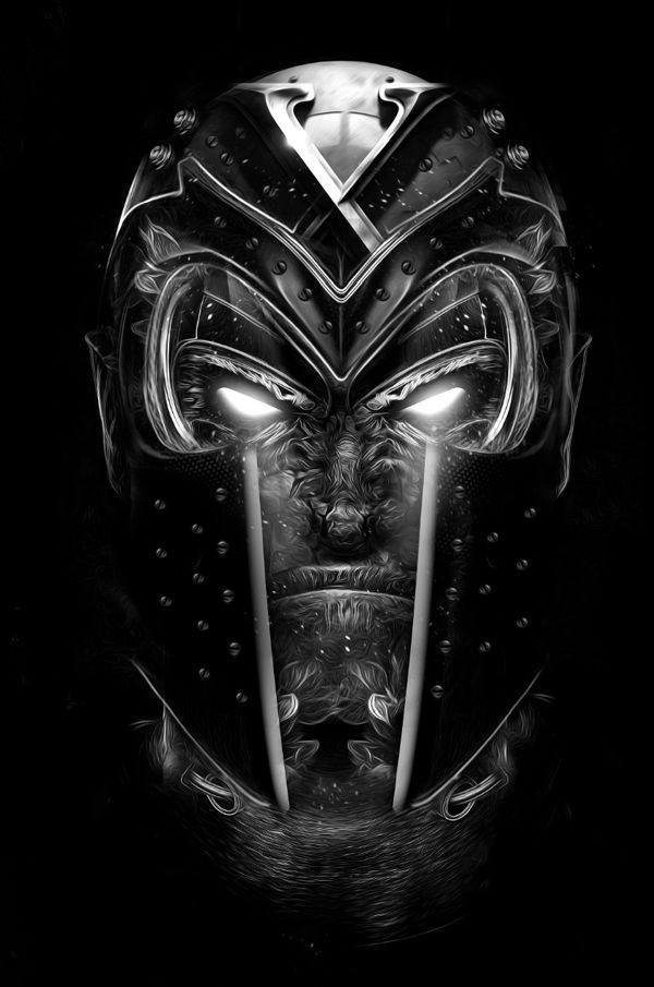 #Magneto #helmet - Black and white illustration fr...