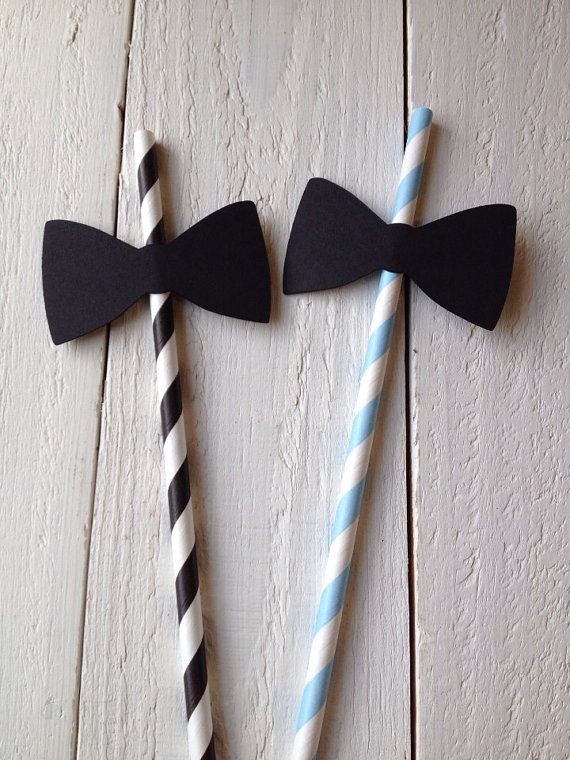 25 Black Bow Tie Straws Baby Shower by angiehearts...