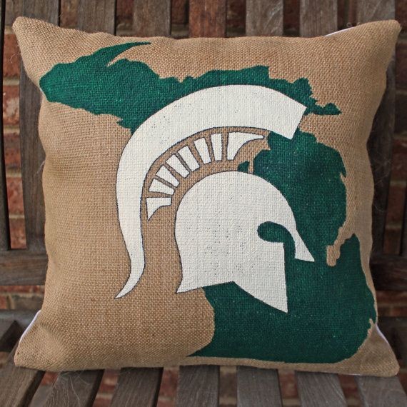 Michigan State Spartans hand painted burlap pillow...