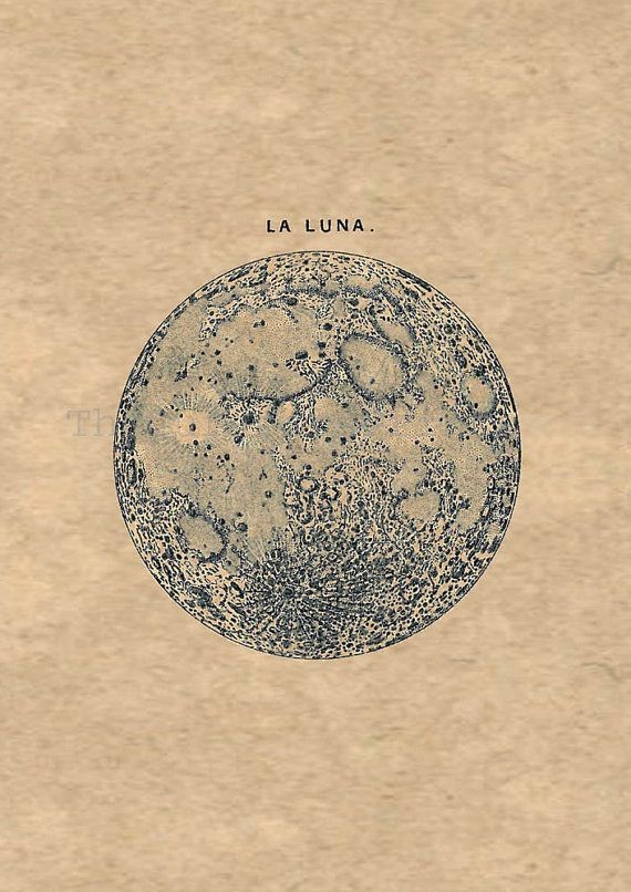 Full Moon "La Luna" Print Recovered Vintage Image...