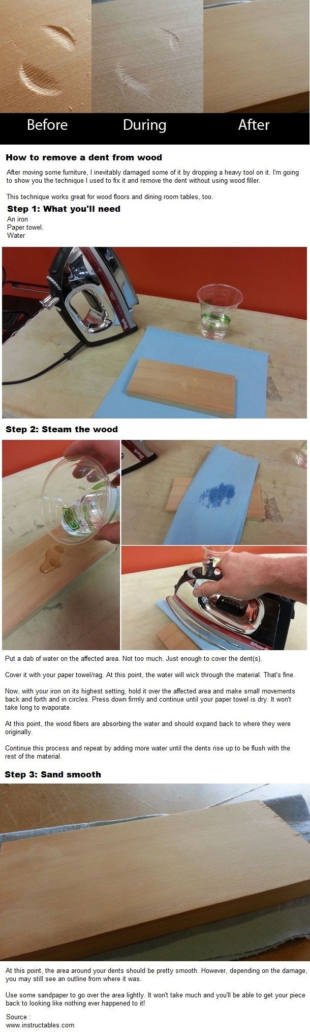 How To Remove A Dent From Wood  Not a cool tool bu...